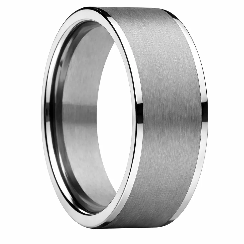 Brushed Finish Flat Tungsten Ring with Polished Edges (4.5)