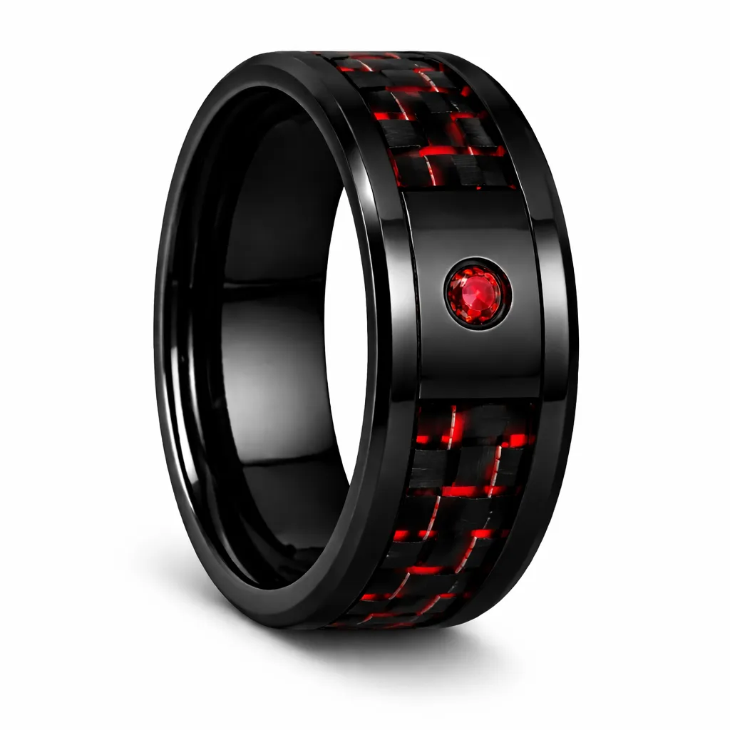 Black Ceramic Ring with Red Carbon Fiber Inlay (4.5)