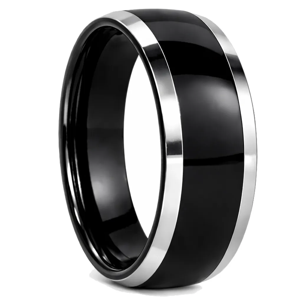 Polished Finish Domed Black Tungsten Ring with Beveled Edges (4.5)