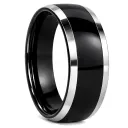 Polished Finish Domed Black Tungsten Ring with Beveled Edges