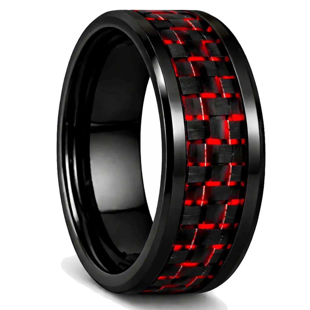 Black Ceramic Ring with Red Carbon Fiber Inlay (4.5)