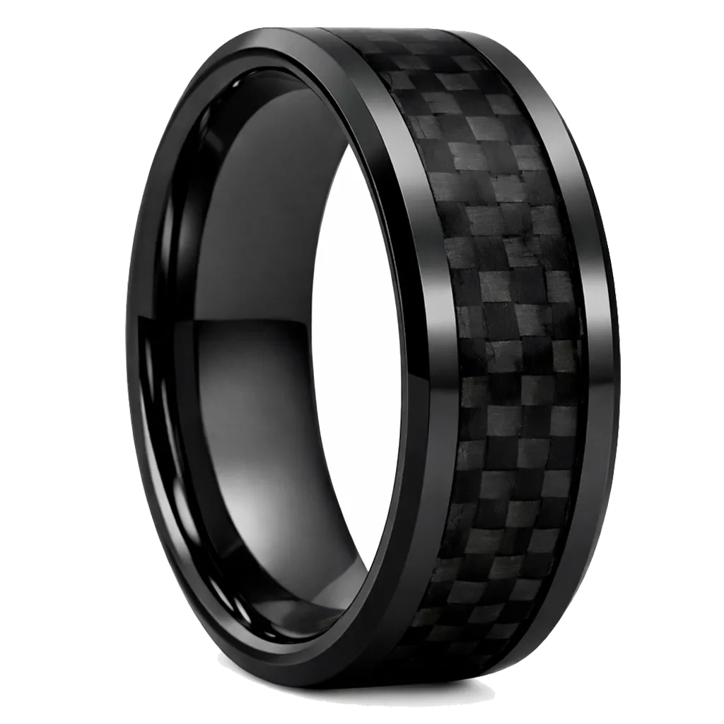 Black Ceramic Ring with Black Carbon Fiber Inlay (4.5)