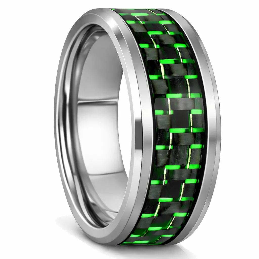 Tungsten Ring with Green Carbon Fiber Inlay (4.5)