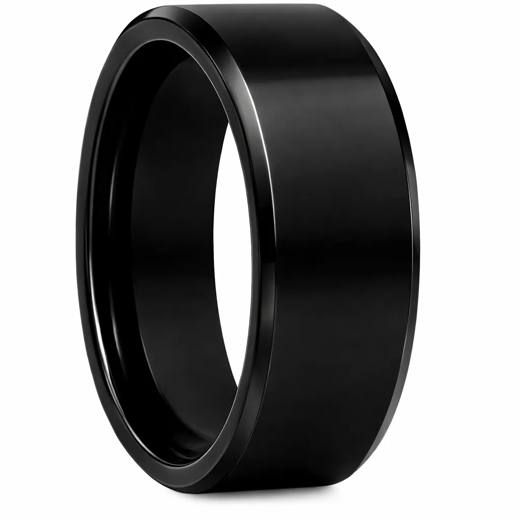 Polished Finish Beveled Black Tungsten Ring (4.5)